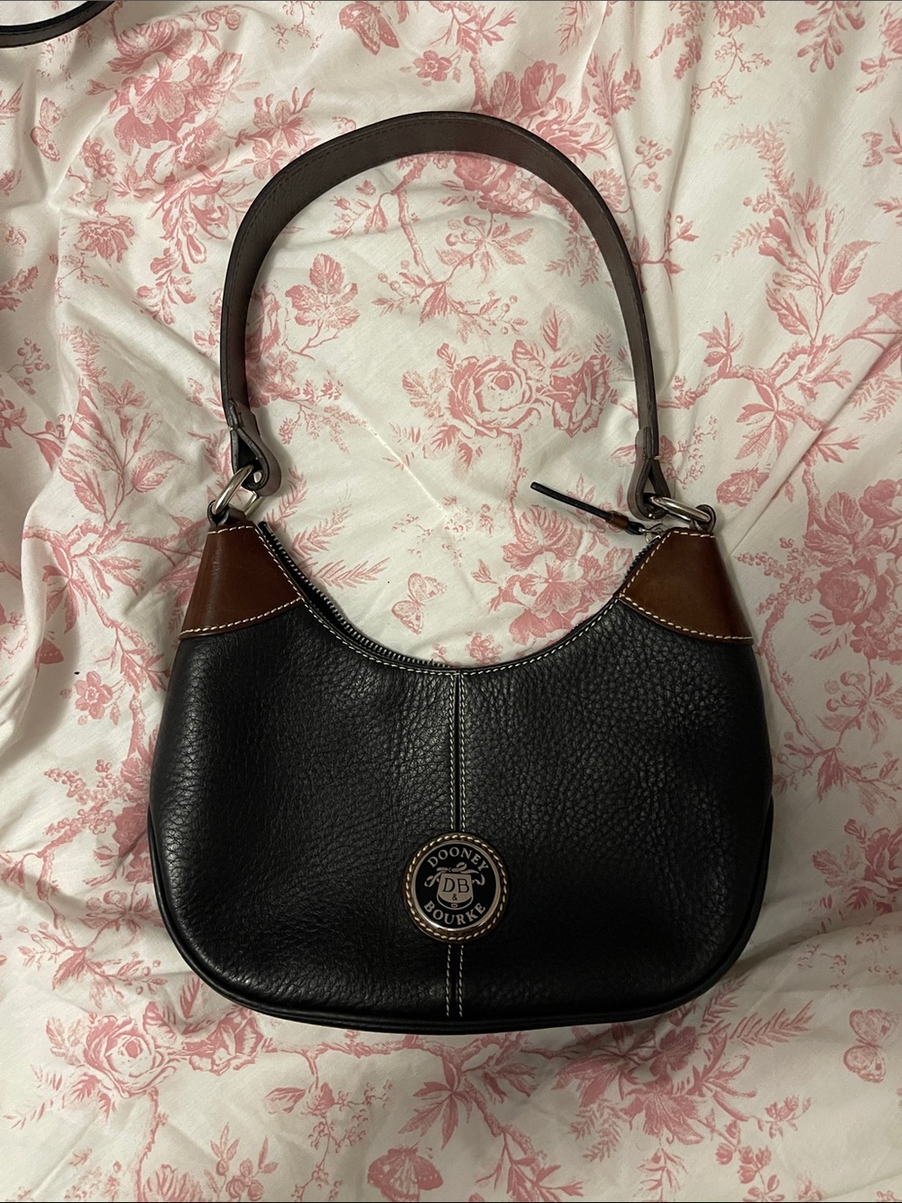 Dooney & Bourke Black and Brown Pebble Leather Shoulder Bag